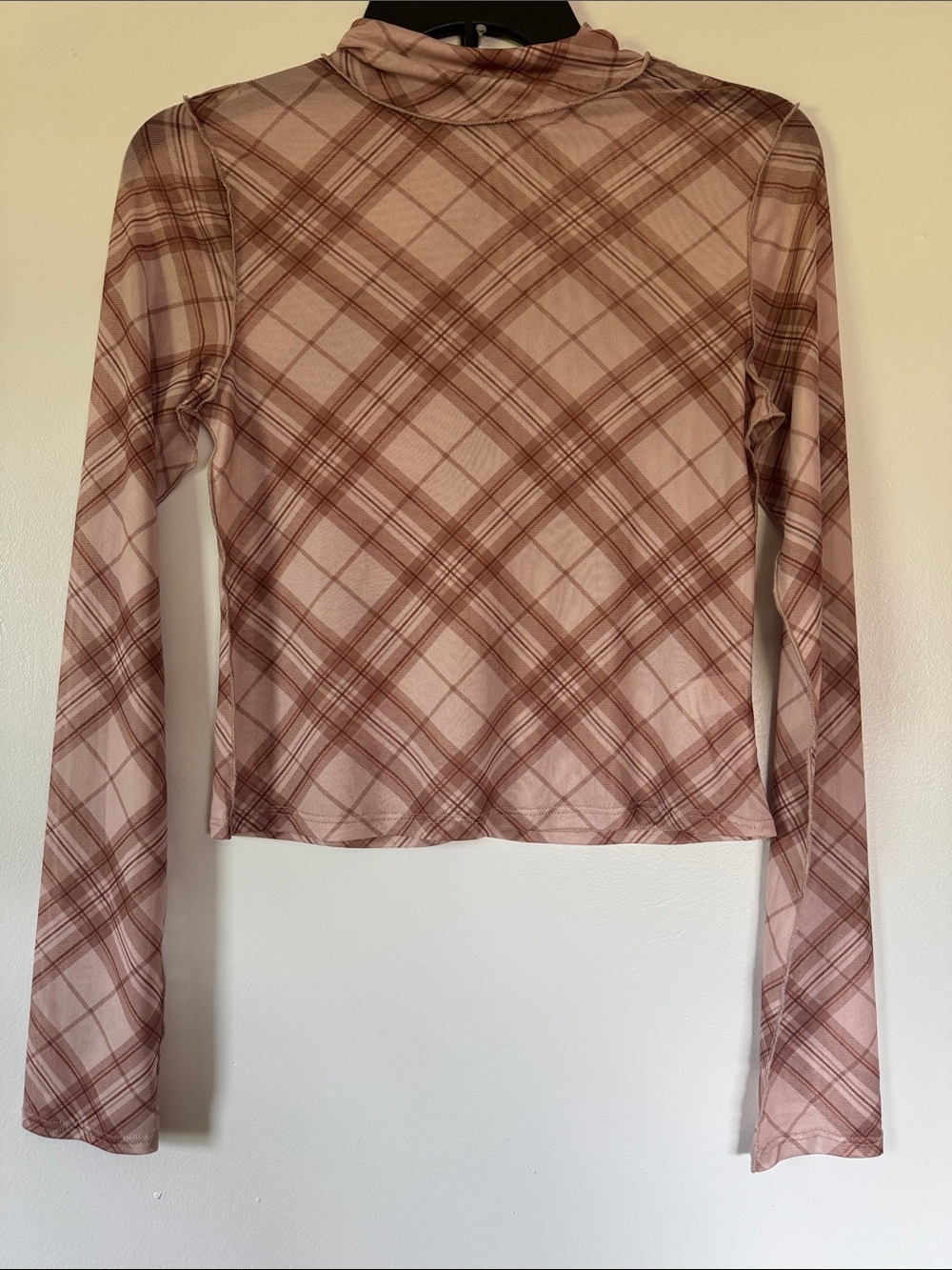 Altar'd State Brown Plaid Mock Neck Long Sleeve Top